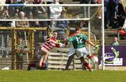 7 May 2006; Mayo's Aidan Kilcoyne shoots a penalty kick past Cork goalkeeper Ken O'Halloran. Cadbury's All-Ireland U21 Football Final, Cork v Mayo, Cusack Park, Ennis, Co. Clare. Picture credit; Pat Murphy / SPORTSFILE