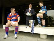 9 May 2006; Jim Kelly, Head of Sponsorship, AIB, in conversation with team captains Colm McMahon, right, Shannon and Johnny Wickham, Clontarf, at a photocall ahead of the AIB League Division 1, 2 and 3 Finals in Saturday next. AIB Bankcentre, Ballsbridge, Dublin. Picture credit: Brendan Moran / SPORTSFILE