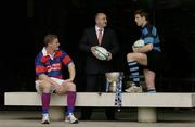 9 May 2006; Jim Kelly, Head of Sponsorship, AIB, in conversation with team captains Johnny Wickham, left, Clontarf, and Colm McMahon, Shannon, at a photocall ahead of the AIB League Division 1, 2 and 3 Finals in Saturday next. AIB Bankcentre, Ballsbridge, Dublin. Picture credit: Brendan Moran / SPORTSFILE