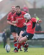 9 May 2006; Munster's Jeremy Manning kicks a penalty. Celtic League, Llanelli Scarlets v Munster, Stradley Park, Wales. Picture credit; Tim Parfitt / SPORTSFILE