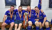 31 May 2014; Leinster players, from left, Fergus McFadden, Brian O'Driscoll, Leo Cullen and Mike Ross celebrate with the trophy after the game. Celtic League 2013/14 Grand Final, Leinster v Glasgow Warriors, RDS, Ballsbridge, Dublin. Picture credit: Brendan Moran / SPORTSFILE