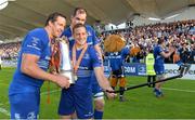 31 May 2014; Leinster's Jimmy Gopperth takes a 'selfie' of himself and team-mates Mike McCarthy, left, and Devin Toner with the trophy after the game. Celtic League 2013/14 Grand Final, Leinster v Glasgow Warriors, RDS, Ballsbridge, Dublin. Picture credit: Brendan Moran / SPORTSFILE