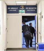 31 May 2014; Leinster's Brian O'Driscoll, accompanied by  security personnel, leaves the drresingrooms at the RDS for the last time as a professional rugby player. Celtic League 2013/14 Grand Final, Leinster v Glasgow Warriors, RDS, Ballsbridge, Dublin. Picture credit: Brendan Moran / SPORTSFILE