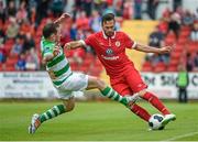 1 June 2014; Ross Gaynor, Sligo Rovers, in action against Gary McCabe, Shamrock Rovers. SSE Airtricity League Premier Division, Sligo Rovers v Shamrock Rovers, The Showgrounds, Sligo. Picture credit: Ramsey Cardy / SPORTSFILE