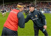 1 June 2014; Wexford manager Liam Dunne and Antrim manager Kevin Ryan shake hands after the game. Leinster GAA Hurling Senior Championship, Quarter-Final, Wexford v Antrim, O'Moore Park, Portlaoise, Co. Laois. Picture credit: Matt Browne / SPORTSFILE