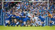 31 May 2014; The Leinster scrum puts the squeeze on the Glasgow Warriors pack watches by referee Nigel Owens, right. Celtic League 2013/14 Grand Final, Leinster v Glasgow Warriors, RDS, Ballsbridge, Dublin. Picture credit: Brendan Moran / SPORTSFILE