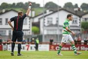 1 June 2014; Shamrock Rovers's Gary McCabe is shown a red card by referee Graham Kelly after a second yellow card offence. SSE Airtricity League Premier Division, Sligo Rovers v Shamrock Rovers, The Showgrounds, Sligo. Picture credit: Ramsey Cardy / SPORTSFILE