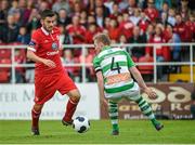 1 June 2014; Seamus Conneely, Sligo Rovers, in action against Conor Kenna, Shamrock Rovers. SSE Airtricity League Premier Division, Sligo Rovers v Shamrock Rovers, The Showgrounds, Sligo. Picture credit: Ramsey Cardy / SPORTSFILE