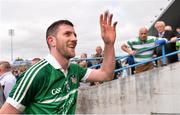 1 June 2014; Donal O'Grady celebrates with Limerick supporters. Munster GAA Hurling Senior Championship, Semi-Final, Tipperary v Limerick, Semple Stadium, Thurles, Co. Tipperary. Picture credit: Ray McManus / SPORTSFILE