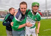 1 June 2014; Nickie Quaid celebrates with Limerick supporters after the game. Munster GAA Hurling Senior Championship, Semi-Final, Tipperary v Limerick, Semple Stadium, Thurles, Co. Tipperary. Picture credit: Ray McManus / SPORTSFILE