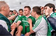 1 June 2014; Richie McCarthy celebrates with Limerick supporters. Munster GAA Hurling Senior Championship, Semi-Final, Tipperary v Limerick, Semple Stadium, Thurles, Co. Tipperary. Picture credit: Ray McManus / SPORTSFILE