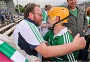 1 June 2014; Paul Browne, Limerick, is congratulated by his dad Mike after the game. Munster GAA Hurling Senior Championship, Semi-Final, Tipperary v Limerick, Semple Stadium, Thurles, Co. Tipperary. Picture credit: Ray McManus / SPORTSFILE