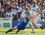 31 May 2014; Finn Russell, Glasgow Warriors, is tackled by Jimmy Gopperth, Leinster. Celtic League 2013/14 Grand Final, Leinster v Glasgow Warriors, RDS, Ballsbridge, Dublin. Picture credit: Brendan Moran / SPORTSFILE