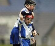 8 May 2006; Gaelscoil Taobh na Coille's David O Cathmhaoil celebrates after scoring a goal with team-mate Adam O Neill, red helmet. Corn Aghais, St Malachy's Edenmore v Gaelscoil Taobh na Coille, Allianz Cumann na mBunscoil Finals, Croke Park, Dublin. Picture credit: Damien Eagers / SPORTSFILE