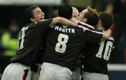 12 May 2006; Barry Molloy, second from right, Derry City, celebrates after scoring his side's first goal with team-mates left to right, Killion Brennan, Ciaran Martyn, and Kevin McHugh. eircom League Premier Division, St. Patrick's Athletic v Derry City, Richmond Park, Dublin. Picture credit: David Maher / SPORTSFILE
