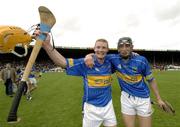 14 May 2006; Tipperary players John Carroll, left, and Michael Webster celebrate victory. Guinness Munster Senior Hurling Championship Quarter Final, Tipperary v Limerick, Semple Stadium, Thurles, Co. Tipperary. Picture credit; Ray McManus / SPORTSFILE