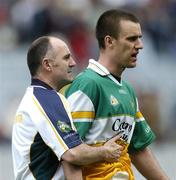 14 May 2006; Assistant manager Gerry Cooney, left, Offaly, celebrates at the end of the game with Alan McNamee. Bank of Ireland Leinster Senior Football Championship, Round 1, Westmeath v Offaly, Croke Park, Dublin. Picture credit; David Maher / SPORTSFILE