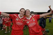 14 May 2006; Cork players Angela Walsh, left, and Emer Dillon celebrate victory. Camogie National League Division 1A Final, Cork v Tipperary, Semple Stadium, Thurles, Co. Tipperary. Picture credit; Ray McManus / SPORTSFILE