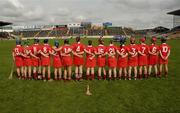 14 May 2006; The Cork, and Tipperary, teams stand for the National Anthem before the start of the game. Camogie National League Division 1A Final, Cork v Tipperary, Semple Stadium, Thurles, Co. Tipperary. Picture credit; Ray McManus / SPORTSFILE