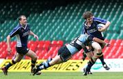 14 May 2006; Gordon D'Arcy, Leinster is tackled by Marc Stcherbina, Cardiff Blues, while Felipe Contepomi, Leinster runs up in support. Celtic League, Cardiff Blues v Leinster, Millennium Stadium, Cardiff, Wales. Picture credit; Tim Parfitt / SPORTSFILE