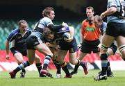 14 May 2006; Gordon D'Arcy, Leinster, gets held-up by Blues outside-half Nicky Robinson. Celtic League, Cardiff Blues v Leinster, Millennium Stadium, Cardiff, Wales. Picture credit; Tim Parfitt / SPORTSFILE