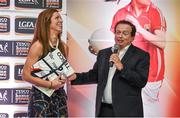 3 June 2014; Caroline O'Hanlon, Armagh, is interviewed by Marty Morrissey after being presented with her Division 3 Team of the League award by Pat Quill, President, Ladies Gaelic Football Association and Lynn Moynihan, Local Marketing Manager, during the 2014 TESCO HomeGrown Ladies National Football Team of the League Presentations. Croke Park, Dublin. Picture credit: Barry Cregg / SPORTSFILE