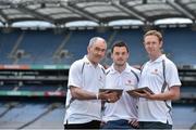 4 June 2014; Your Shout Counts! In attendance at the launch of eircom’s new GAA fan support initiative, ‘Your Shout Counts’ in Croke Park are, from left, Mickey Harte, Tyrone manager, eircom GAA ambassador and Roscommon senior footballer Donie Shine and eircom GAA ambassador and Kerry senior footballer Colm Cooper. With Your Shout Counts, GAA fans can comment on their favourite players and match incidents over the course of the season through www.eircom.ie/gaa and win match tickets, GAA merchandise and mobile phones. Each week, eircom’s GAA Ambassadors will choose their favourite Shouts, which will be profiled on the site. In addition, the weekly online eircom GAA Blog will take stats from fans’ predictions and Shouts, tracking what fans really think of players and teams over the course of the season. Croke Park, Dublin. Picture credit: Brendan Moran / SPORTSFILE
