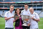 4 June 2014; Your Shout Counts! In attendance at the launch of eircom’s new GAA fan support initiative, ‘Your Shout Counts’ in Croke Park are, from left, eircom GAA ambassador and Kerry senior footballer Colm Cooper, Lisa Comerford, Consumer Marketing Director, eircom GAA ambassador and Roscommon senior footballer Donie Shine, and Mickey Harte, Tyrone manager. With Your Shout Counts, GAA fans can comment on their favourite players and match incidents over the course of the season through www.eircom.ie/gaa and win match tickets, GAA merchandise and mobile phones. Each week, eircom’s GAA Ambassadors will choose their favourite Shouts, which will be profiled on the site. In addition, the weekly online eircom GAA Blog will take stats from fans’ predictions and Shouts, tracking what fans really think of players and teams over the course of the season. Croke Park, Dublin. Picture credit: Brendan Moran / SPORTSFILE