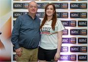3 June 2014; Armagh manager James Daly with his daughter Katie who was named in the Division 3 Team of the League during the 2014 TESCO HomeGrown Ladies National Football Team of the League Presentations. Croke Park, Dublin. Picture credit: Barry Cregg / SPORTSFILE