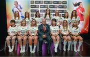 3 June 2014; Pat Quill, President, Ladies Gaelic Football Association, with the Ulster girls named in the Team of the League during the 2014 TESCO HomeGrown Ladies National Football Team of the League Presentations. Croke Park, Dublin. Picture credit: Barry Cregg / SPORTSFILE