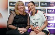 3 June 2014; Marie Hickey, Uachtarán Tofa of the LGFA and Ciamh Dollard, Laois, who was named in Division 1 Team of the League during the 2014 TESCO HomeGrown Ladies National Football Team of the League Presentations. Croke Park, Dublin. Picture credit: Barry Cregg / SPORTSFILE