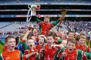 12 May 2006; Captain Rory Gleeson, left, St. Brigid's N.S., Castleknock, lifts the cup with his team-mates. Allianz Cumann na mBunscoil Finals, Division 1 Shield, Senior Hurling Final, St. Brigid's N.S., Castleknock v Bishop Galvin N.S., Templeogue, Croke Park, Dublin. Picture credit: Brian Lawless / SPORTSFILE