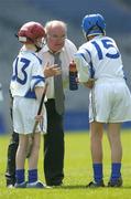 12 May 2006; Sean Breheny, Maor Uisce and teacher, Bishop Galvin N.S., Templeogue, gives Eanna Wolohan, left, and Michael Woods some advice at half-time. Allianz Cumann na mBunscoil Finals, Division 1 Shield, Senior Hurling Final, St. Brigid's N.S., Castleknock v Bishop Galvin N.S., Templeogue, Croke Park, Dublin. Picture credit: Brian Lawless / SPORTSFILE