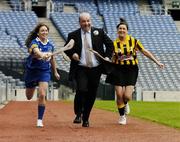16 May 2006; Gala, Ireland's fastest growing retailer, has been announced as the first commercial sponsor of the All-Ireland Senior Camogie Championship. Pictured at the launch are, from left, Tipperary's Philly Fogarty, Tom Keogh, CEO Gala, and Lucinda Gahan, Kilkenny. Croke Park, Dublin. Picture credit; Brendan Moran / SPORTSFILE