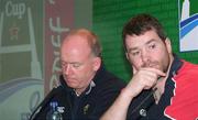 19 May 2006; Munster head coach Declan Kidney and captain Anthony Foley at a press conference ahead of the Heineken Cup final tomorrow against Biarritz Olympique. Millennium Stadium, Cardiff, Wales. Picture credit; Tim Parfitt / SPORTSFILE *** Local Caption ***