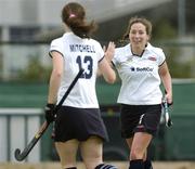 19 May 2006; Molly Powers, Hermes, celebrates with team mate Aoife Mitchell, after scoring a goal. ESB Club Championship, Hermes v Railway Union, National Hockey Stadium, UCD, Belfield, Dublin. Picture credit; David Levingstone / SPORTSFILE