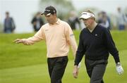 19 May 2006; Padraig Harrington, Ireland, left, and Colin Montgomery, Scotland, in conversation during round 2. Nissan Irish Open Golf Championship, Carton House Golf Club, Maynooth, Co. Kildare. Picture credit; Pat Murphy / SPORTSFILE