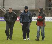 21 May 2006; Referee Pat McEnaney inspects the pitch with the two managers, Peter Forde, Galway, and Tommy Breheny, left, Sligo. The match was postponed after the inspection. Bank of Ireland Connacht Senior Football Championship, Quarter-final, Galway v Sligo, Pearse Stadium, Galway. Picture credit; Ray McManus / SPORTSFILE
