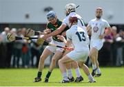 31 May 2014; Peter Farrell, Meath, in action against Paul Divilly, 11, and Gerry Keegan, Kildare. Christy Ring Cup Semi-Final, Kildare v Meath, St Loman's Park, Trim, Co. Meath. Picture credit: Piaras Ó Mídheach / SPORTSFILE