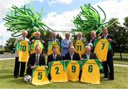 5 June 2014; Pictured are, back row, from left to right, John Giles, Eamon Dunphy, Ray Houghton, former World Cup winner with Argentina Ossie Ardiles, RTÉ presenter Bill O'Herlihy, John Kenny, and Ronnie Whelan. Front row, from left to right,  Kenny Cunningham, Darragh Maloney, Richie Sadlier and Tony O'Donoghue in attendance at the announcement of their 2014 FIFA World Cup coverage. RTÉ studios, Donnybrook, Dublin. Picture credit: Matt Browne / SPORTSFILE