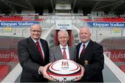 5 June 2014; Pictured are, from left to right, Shane Logan, Chief Executive Ulster Rugby, Pat Freeman, Managing Director of Kingspan Environmental, and John Robinson, President Ulster Rugby, during an announcement of a 10-year agreement with the Kingspan Group for the naming rights to what will now be called Kingspan Stadium, Belfast, Co. Antrim. Picture credit: John Dickson / SPORTSFILE