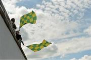31 May 2014; Meath supporters fly flags during the game. Christy Ring Cup Semi-Final, Kildare v Meath, St Loman's Park, Trim, Co. Meath. Picture credit: Piaras Ó Mídheach / SPORTSFILE