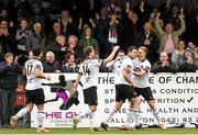 6 June 2014; Brian Gartland, 2nd from right, Dundalk, is congratulated after scoring his side's third goal by team-mates, from left, Richie Towell, Dane Massey and John Mountney. FAI Ford Cup, 2nd Round, Dundalk v Sligo Rovers, Oriel Park, Dundalk, Co. Louth. Photo by Sportsfile