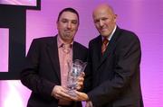 20 May 2006; Mark Scannell, Glanmire Vienna Woods, Cork, who was presented with the Women's Super League Coach of the year award by Tony Colgan, President of Basketball Ireland, right. Basketball Ireland Awards, Conrad Hotel, Dublin. Picture credit; Pat Murphy / SPORTSFILE