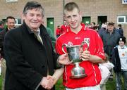 23 May 2006; Munster Chairman Sean Fogarty presents the trophy to the Cork captain Daniel O'Callaghan. All-Ireland Vocational Schools Hurling Final Replay, Tipperary v Cork, Cashel, Co. Tipperary. Picture credit; John Kelly / SPORTSFILE
