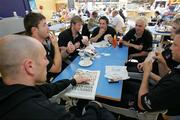 25 May 2006; Ulster Rugby players relax playing cards before leaving Belfast International airport on route to Swansea for their crunch Celtic league clash with Ospreys on Friday night. Picture credit; Oliver McVeigh / SPORTSFILE