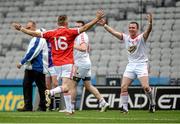 7 June 2014; Tyrone's Paddy McKillion, 16, celebrates with team-mate Martin Grogan after the game. Nicky Rackard Cup Final, Fingal v Tyrone, Croke Park, Dublin. Picture credit: Piaras Ó Mídheach / SPORTSFILE