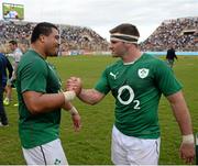 7 June 2014; Fergus McFadden, right, and Rodney Ah You, Ireland, following their victory. Summer Tour 2014, First Test, Argentina v Ireland. Estadio Centenario, Resistencia, Chaco, Argentina. Picture credit: Stephen McCarthy / SPORTSFILE