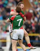 8 June 2014; Mayo's Colm Boyle and Donal Vaughan, right, celebrate after the final whistle. Connacht GAA Football Senior Championship, Semi-Final, Roscommon v Mayo, Dr. Hyde Park, Roscommon. Picture credit: Matt Browne / SPORTSFILE