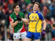 8 June 2014; Finbar Cregg, Roscommon, shakes hands with Mayo's Lee Keegan after the final whistle. Connacht GAA Football Senior Championship, Semi-Final, Roscommon v Mayo, Dr. Hyde Park, Roscommon. Picture credit: Matt Browne / SPORTSFILE